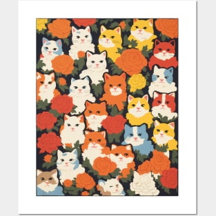 Cute Cats and Floral Design. Modern and Vibrant Posters and Art